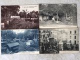 plusieurs vieilles photos en noir et blanc représentant des personnes dans un jardin