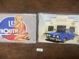 deux photos d'une voiture bleue et une photo d'une femme