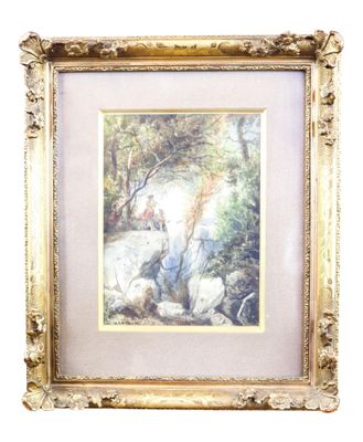 an image of a picture of a painting of sheep in a wooded area