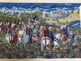 une image représentant une tapisserie sur laquelle figure un groupe de personnes à cheval