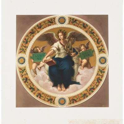 une image représentant un tableau où l'on voit une femme tenant un livre, entourée d'anges