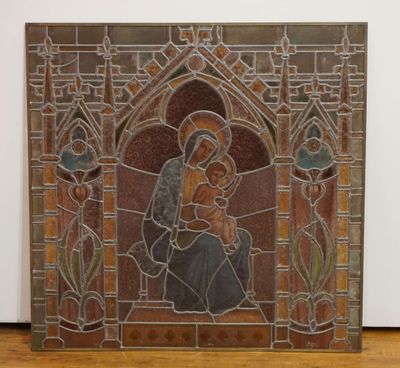 Vitrail "Vierge à l'enfant". 108x108 cm