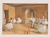 a painting of a group of ballerinas in a dance studio