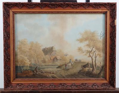 painting of a landscape with a man on a horse and a man on a horse