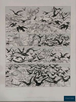 un dessin en noir et blanc représentant des oiseaux volant dans le ciel