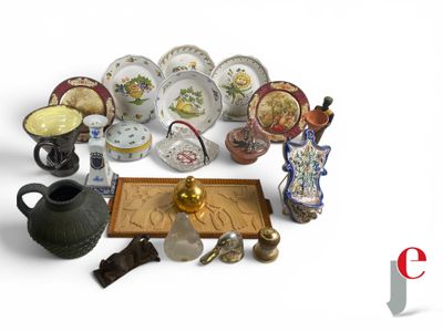 many different types of decorative items displayed on the table