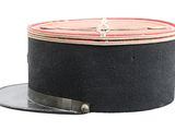 a black top hat with a red band on a white background