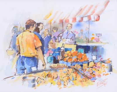 Pascal FOLLET (Né en 1968) Les emplettes au marché