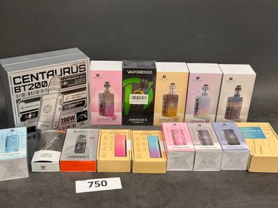 several boxes of electronic devices are lined up on a table