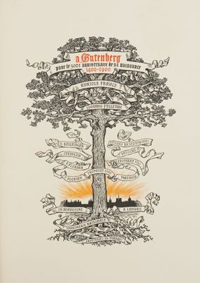 an old book with a drawing of a tree on it