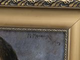portrait of a woman in a black dress with a gold frame