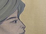 painting of a woman wearing a turban and a leopard print hat