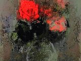 une peinture de roses dans un vase sur une table