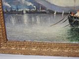 a picture of a painting of a boat in the water