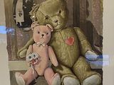 a painting of two teddy bears sitting next to each other