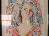 painting of a woman in a red dress with a colorful headdress