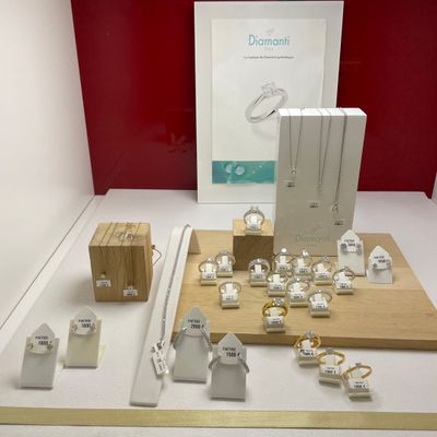 a display of jewelry on display in a glass case