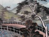 a painting of a bridge over a body of water