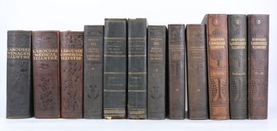 plusieurs vieux livres sont alignés sur une surface blanche