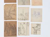 Plusieurs dessins représentant des personnes et des animaux sont reproduits sur une feuille de papier