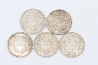 5 pièces 50f argent poids 148g LES BIJOUX, OBJETS ET EFFETS …