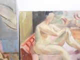 painting of a nude woman sitting on a chair next to a painting of a man