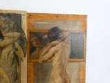 two paintings of a woman standing in front of a mirror