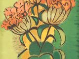 une peinture de fleurs dans un vase sur une table