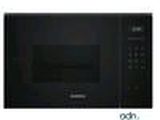 black microwave oven with electronic controls on a white background
