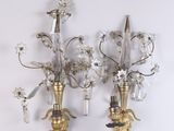 pair of antique brass and crystal wall sconces