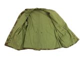the jacket is green and has a brown lining