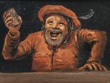 tableau représentant un vieil homme tenant un cigare à la main