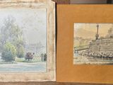 two paintings on a table with a chair in front of them