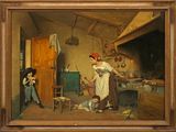 tableau représentant une femme et un enfant dans une cuisine