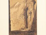 an image of a painting of a doorway in a stone building