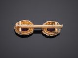 an image of a pair of gold and amethorate earrings