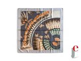 une photo d'un foulard carré orné d'un motif de plumes