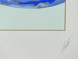 an image of a blue and gold abstract painting on a white background