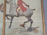 a picture of a man riding a horse and a dog