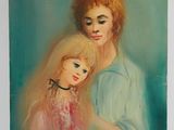 an oil painting of a woman and a child in a white frame