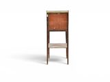 an image of a wooden chair with a shelf underneath it