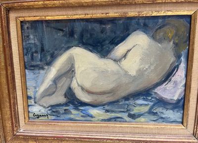 une peinture à l'huile représentant une femme nue allongée sur un lit