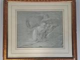 tableau représentant une femme nue assise sur un cheval, dans un cadre en bois