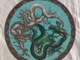 a plate with a dragon and a dragon on it