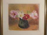 une peinture de fleurs dans un vase sur une table