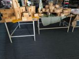 a table that has a lot of boxes on it