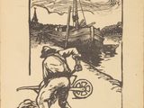 dessin représentant un homme sur un bateau, tenant un gouvernail à la main