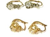 trois paires de boucles d'oreilles en or et diamants sur fond blanc