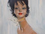 an oil painting of a woman with a collar on her neck