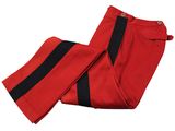 a close up of a pair of red pants on a white background